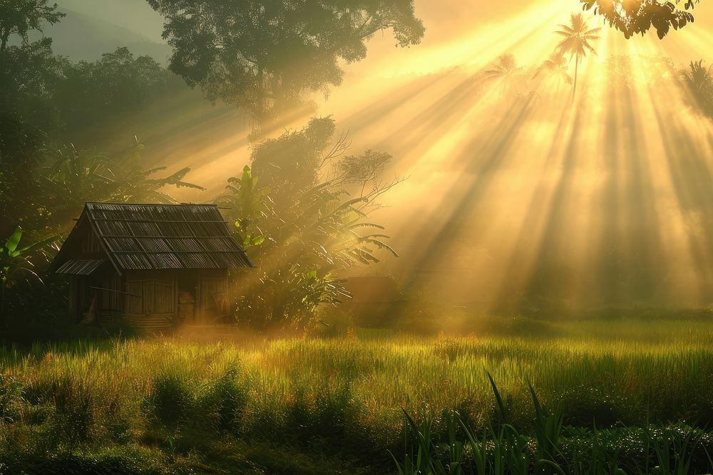 Thai countryside architecture landscape sunlight.