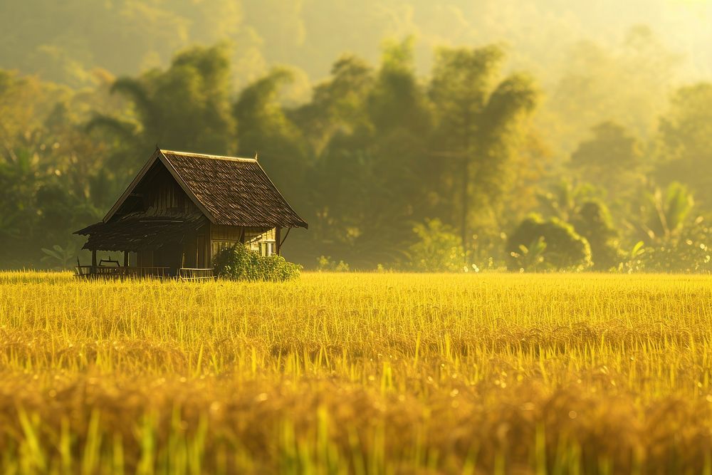 Thai countryside architecture landscape grassland.