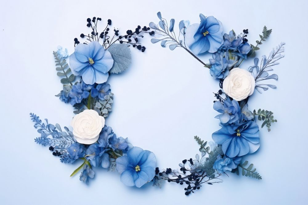Floral frame blue flower nature wreath plant.