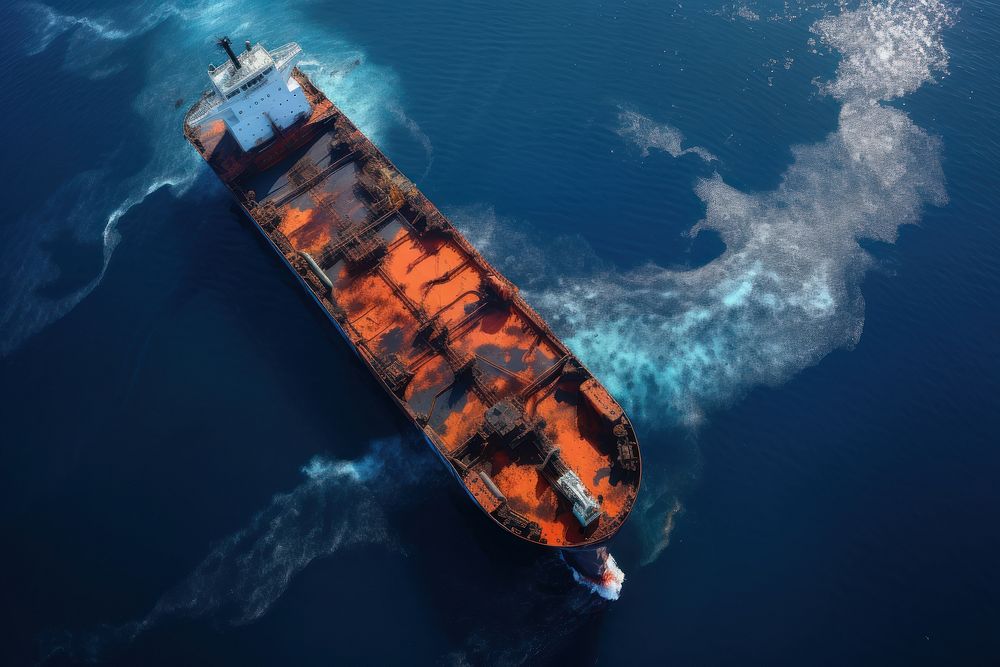 Oil tanker leaking oil in to the sea watercraft outdoors vehicle. AI generated Image by rawpixel.