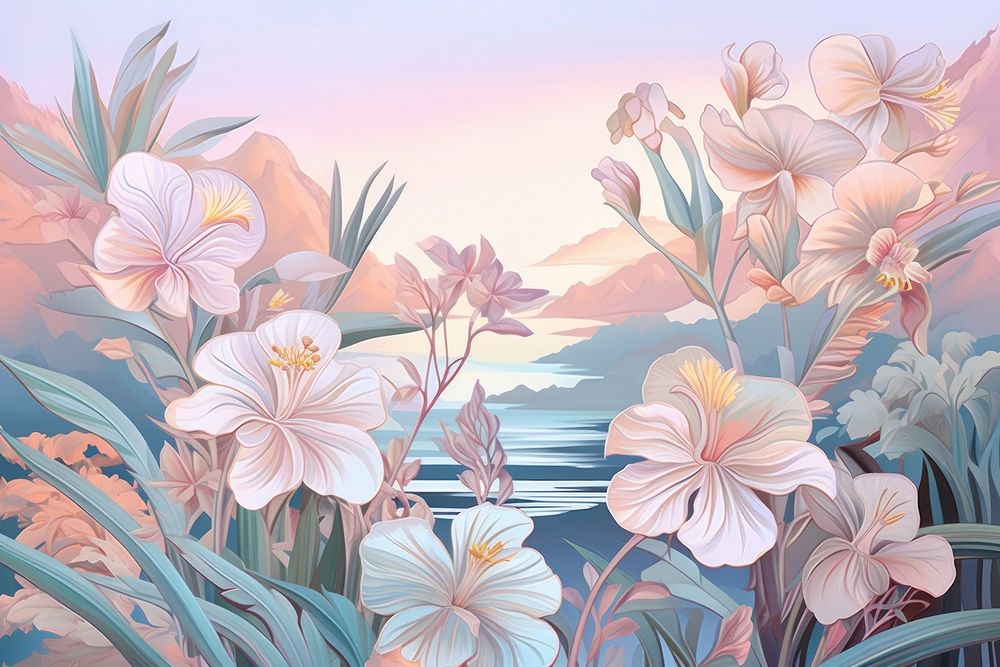 Tropical flowers outdoors painting pattern.