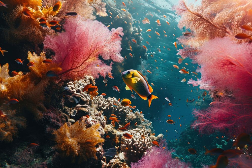 Underwater photo of coral reef aquarium outdoors animal.