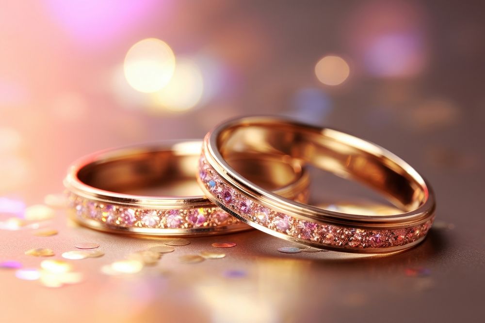 Wedding ring pattern bokeh effect background jewelry gold celebration.