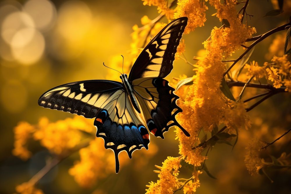 Monarch butterfly yellow and black wing elegance wildlife outdoors nature. AI generated Image by rawpixel.