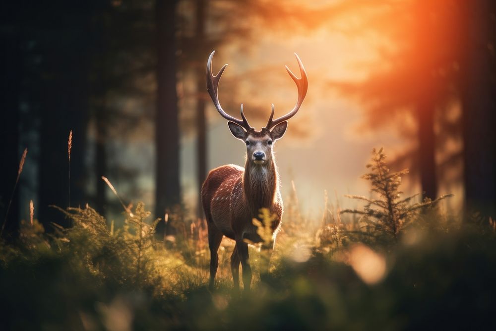 Deer wildlife forest antler. AI generated Image by rawpixel.