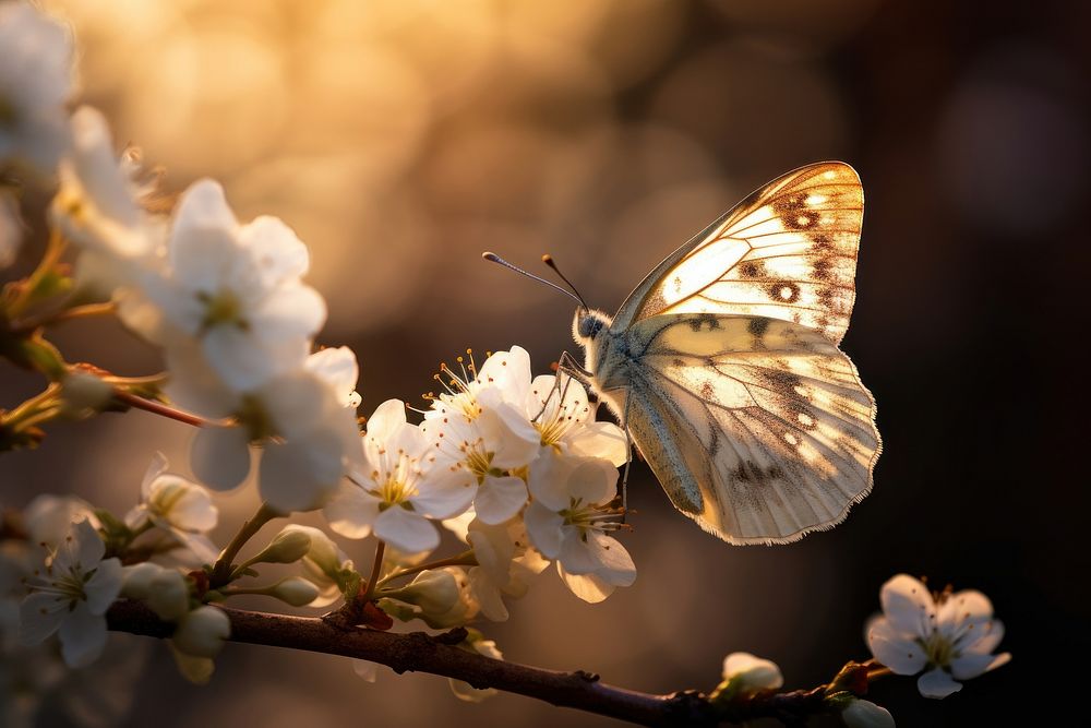 White wing butterfly flower wildlife outdoors. AI generated Image by rawpixel.
