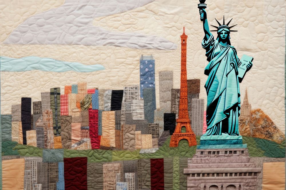 United States landmarks craft quilt art.