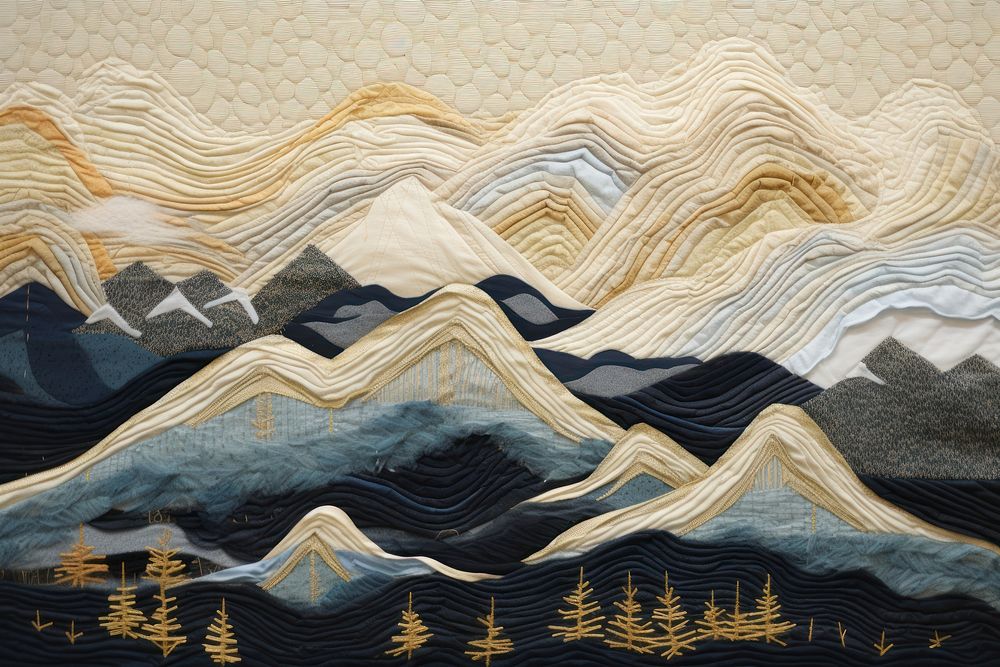 Winter mountain landscape textile craft.
