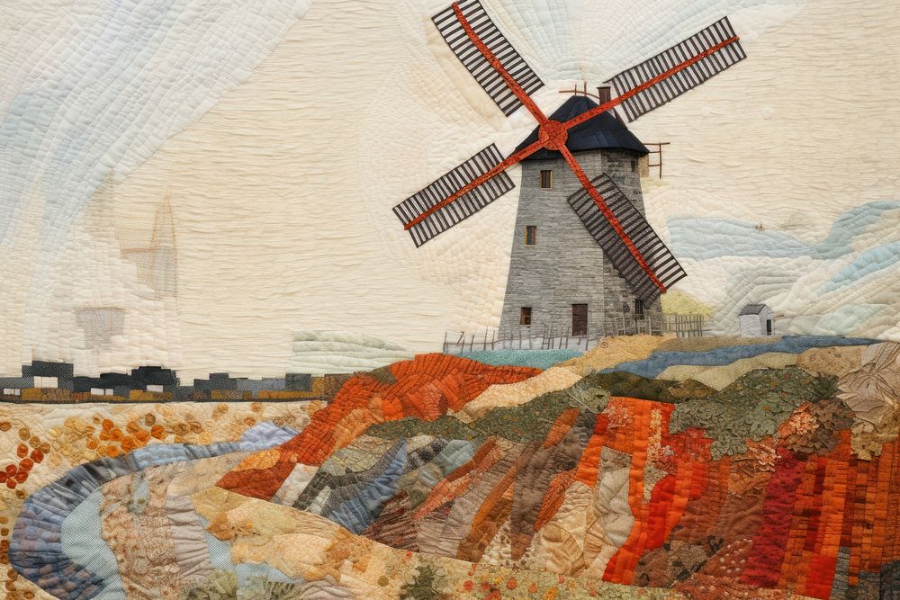 Windmill landscape outdoors art.