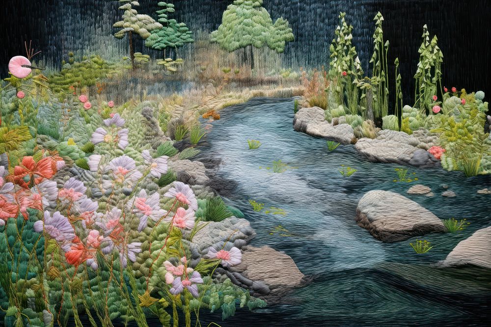 Artificial pond in garden outdoors painting nature.