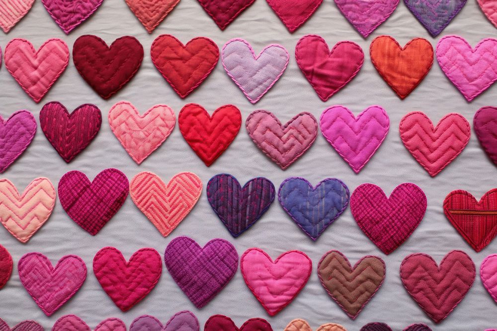 Cute hearts pattern textile arrangement backgrounds.