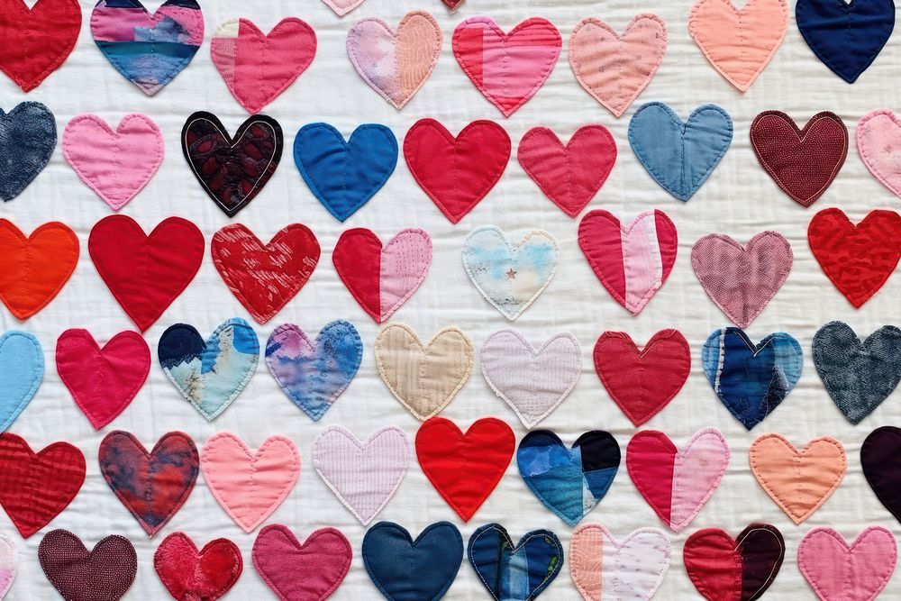 Cute hearts pattern textile arrangement backgrounds.