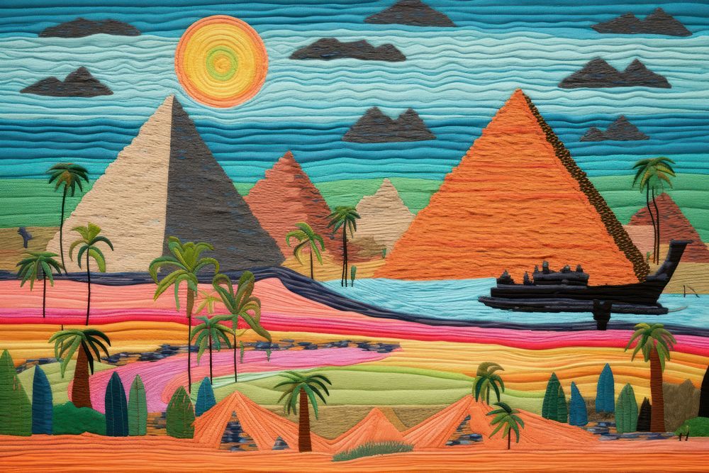 Egypt landmarks mural painting tapestry.