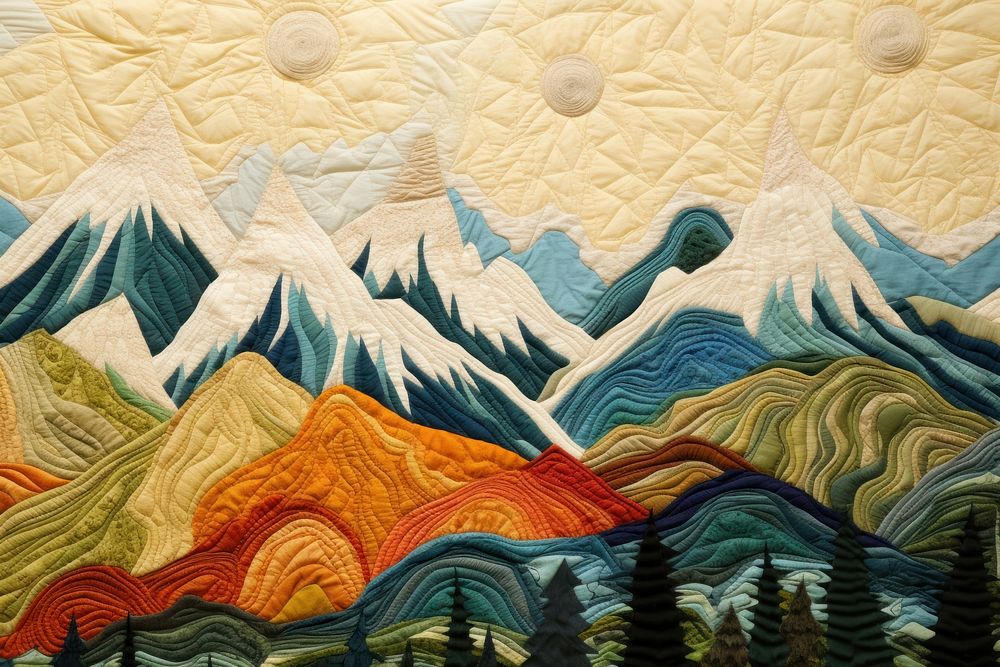 Mountain range landscape quilting textile.