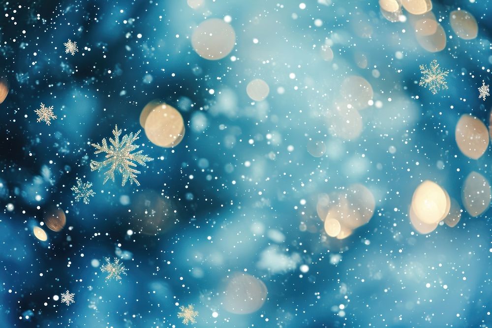 Blue snow flakes pattern bokeh effect background backgrounds snowflake night.