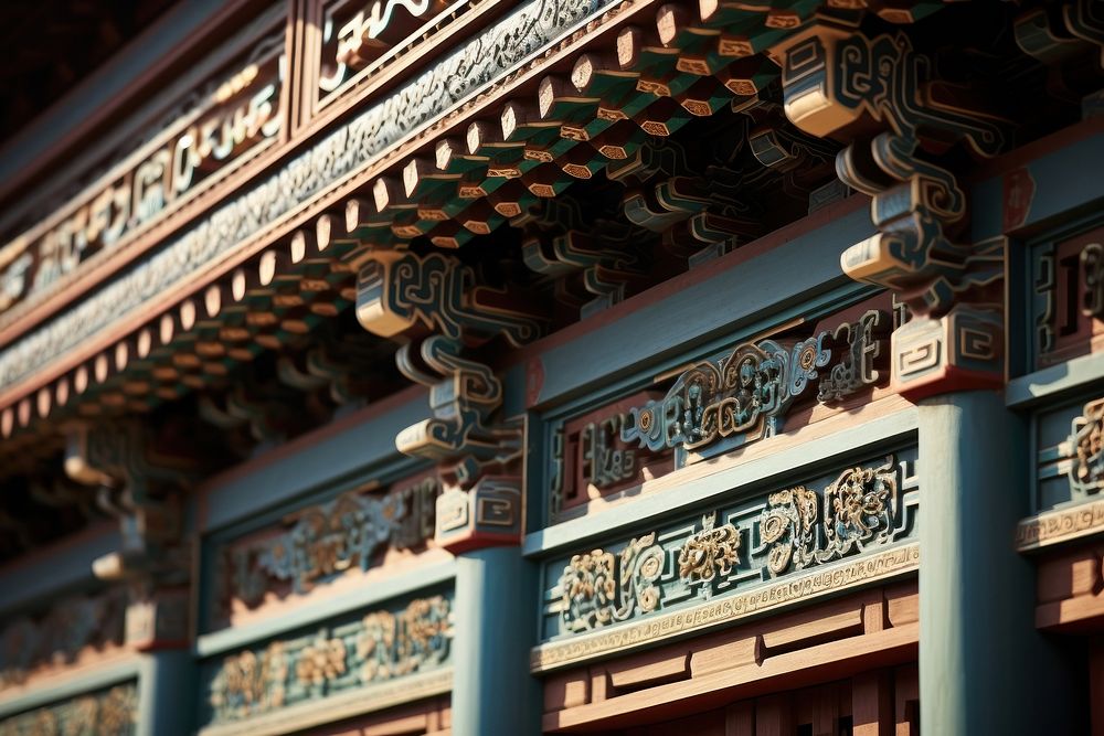 Asian building facade architecture temple shrine. AI generated Image by rawpixel.