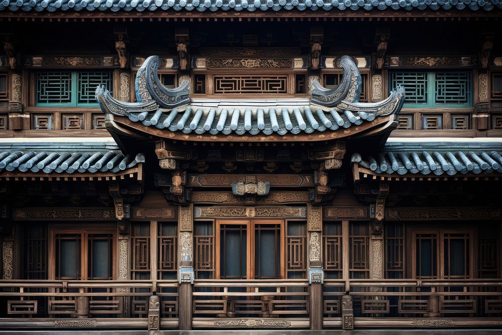 Asian building facade architecture mansion temple. AI generated Image by rawpixel.