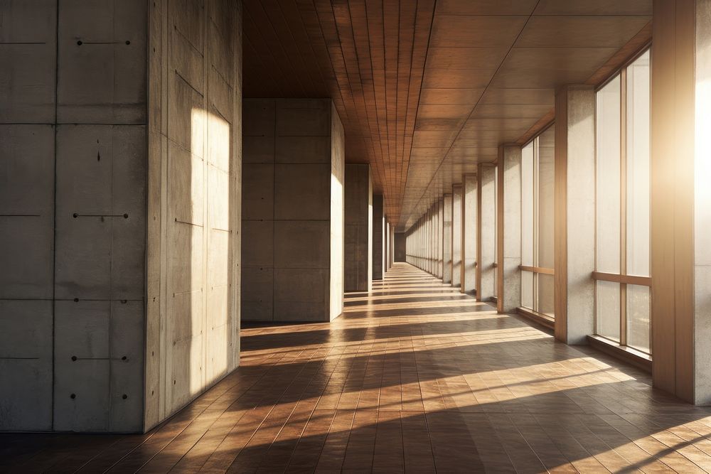 Brutalist corridor architecture building flooring. AI generated Image by rawpixel.
