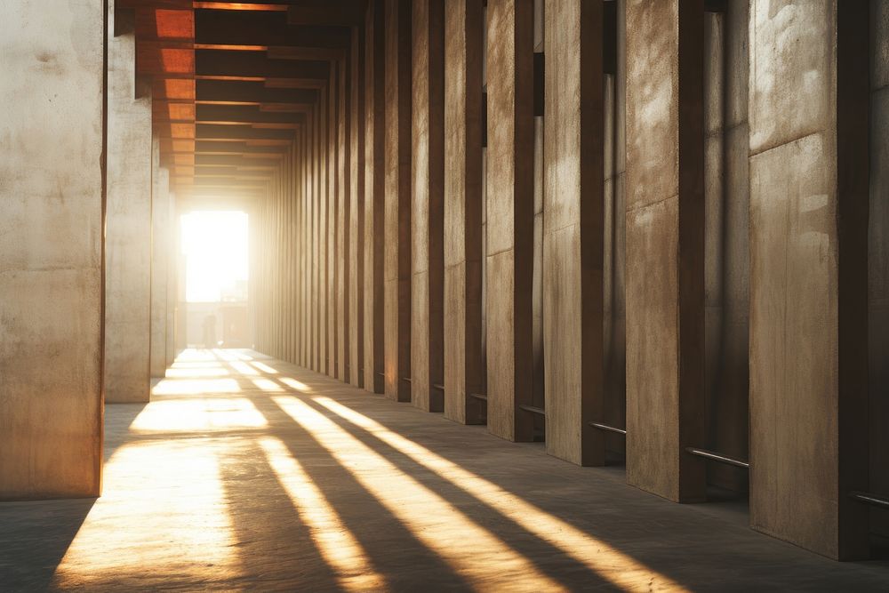 Brutalist corridor architecture building sunlight. AI generated Image by rawpixel.