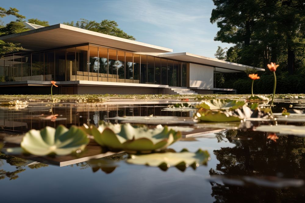 Architecture building pond outdoors. AI generated Image by rawpixel.