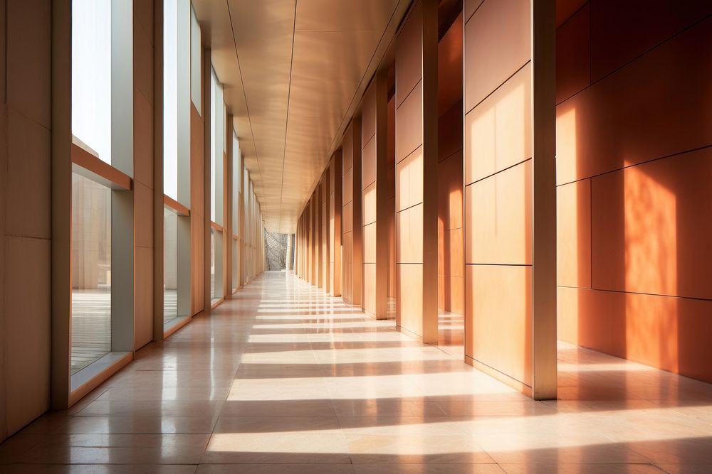 Contemporary building corridor architecture headquarters daylighting. AI generated Image by rawpixel.