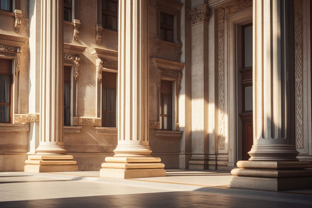 Classical building with tall floor architecture sunlight column. AI generated Image by rawpixel.