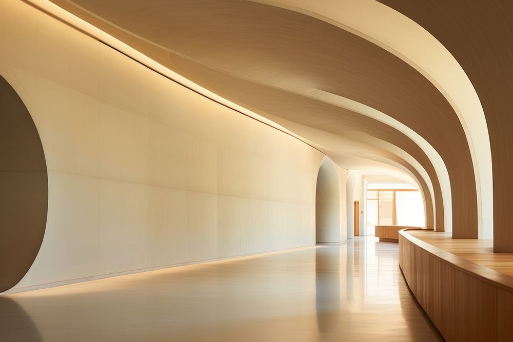 Curve contemporary building corridor architecture flooring daylighting. AI generated Image by rawpixel.