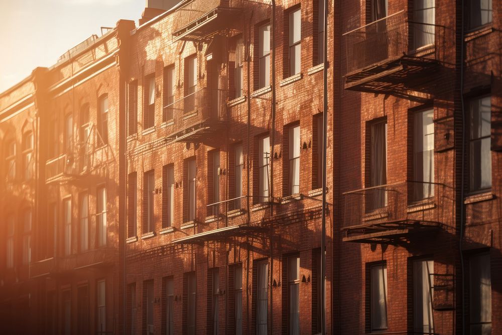 Layers of brick buildings facade architecture sunlight window. AI generated Image by rawpixel.