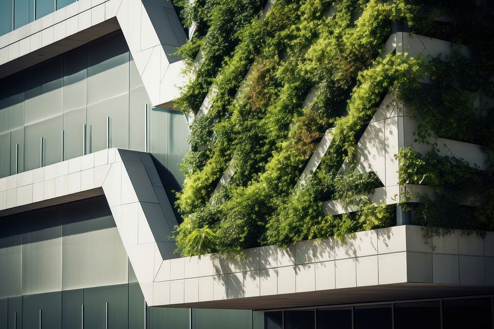 Modern building with bushes facade architecture outdoors plant. AI generated Image by rawpixel.