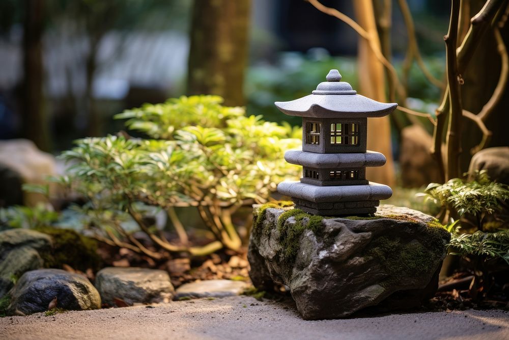 Japanese stone lamp garden outdoors nature. AI generated Image by rawpixel.