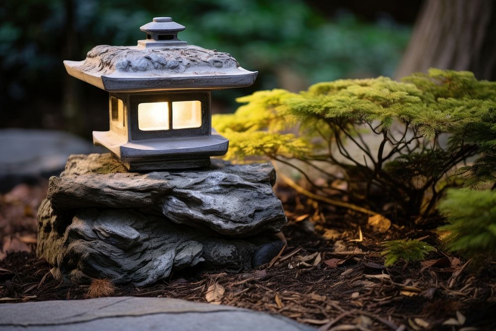 Japanese stone lamp outdoors nature architecture. AI generated Image by rawpixel.