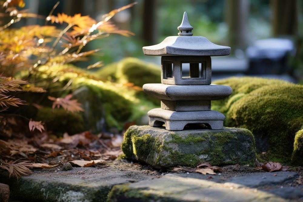 Japanese stone lamp garden outdoors autumn. AI generated Image by rawpixel.