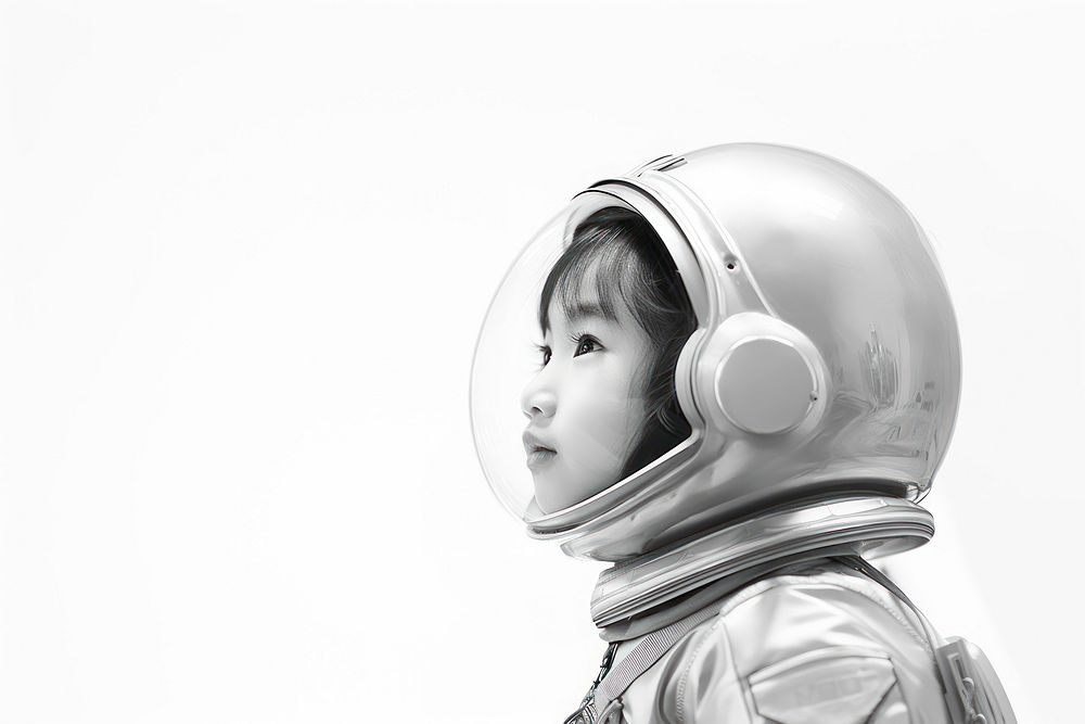 Little asian girl astronaut photography portrait helmet.