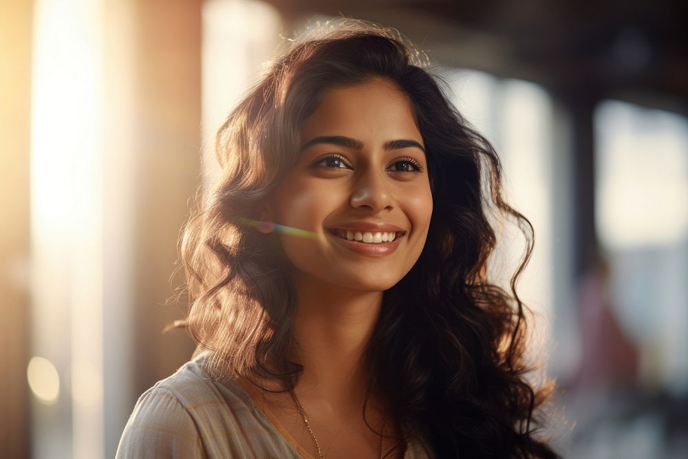 Indian women wearing casual clothes smiling sunlight adult smile. AI generated Image by rawpixel.