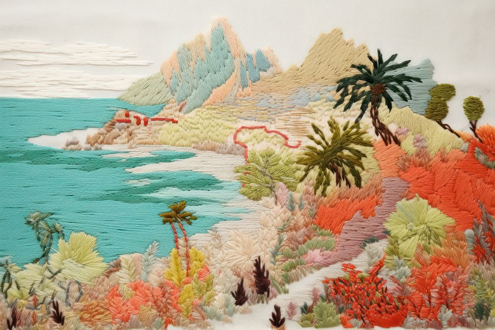Island art embroidery outdoors.