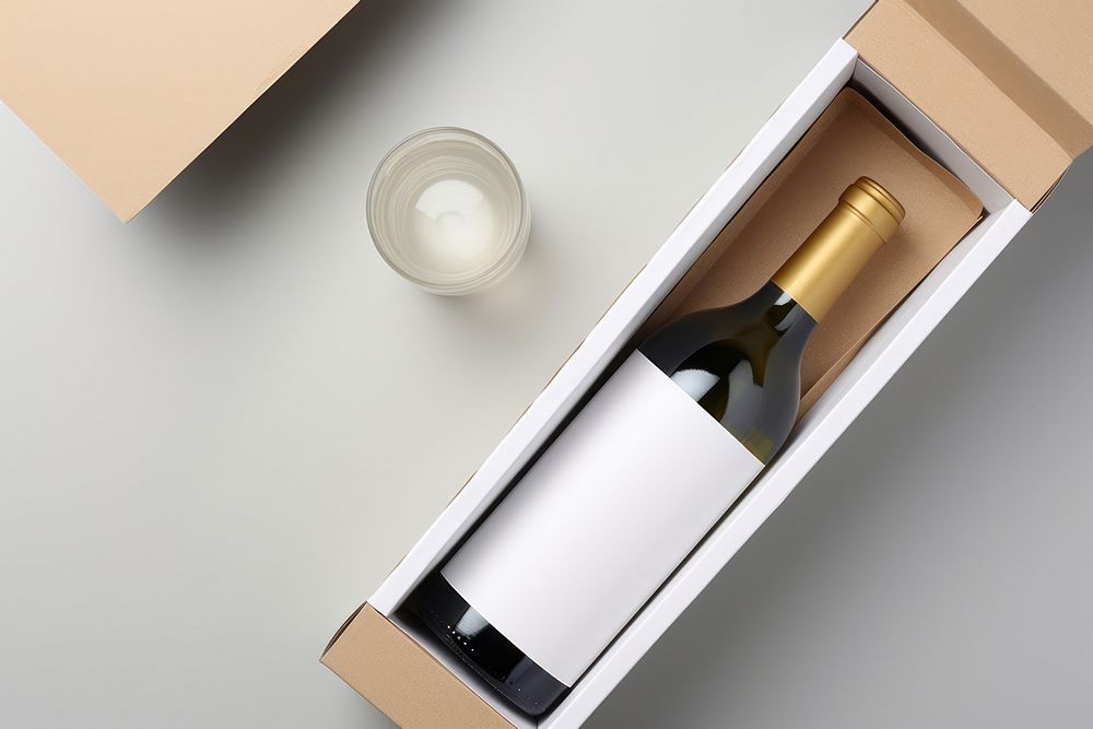 Wine box packaging  bottle glass drink.