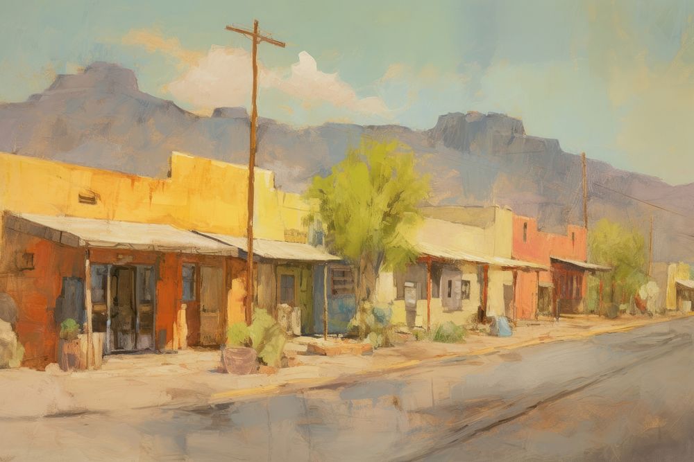 American desert town painting outdoors street. AI generated Image by rawpixel.