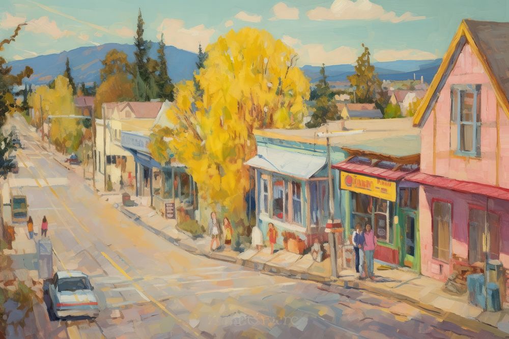 American small town painting architecture outdoors. AI generated Image by rawpixel.