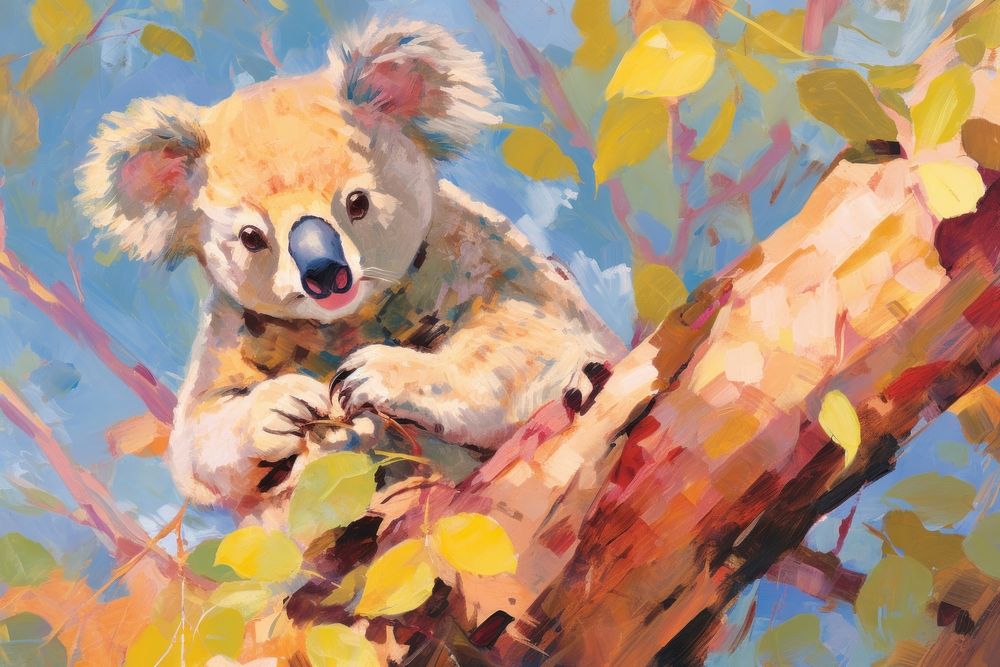 Koala on a tree wildlife painting animal. AI generated Image by rawpixel.