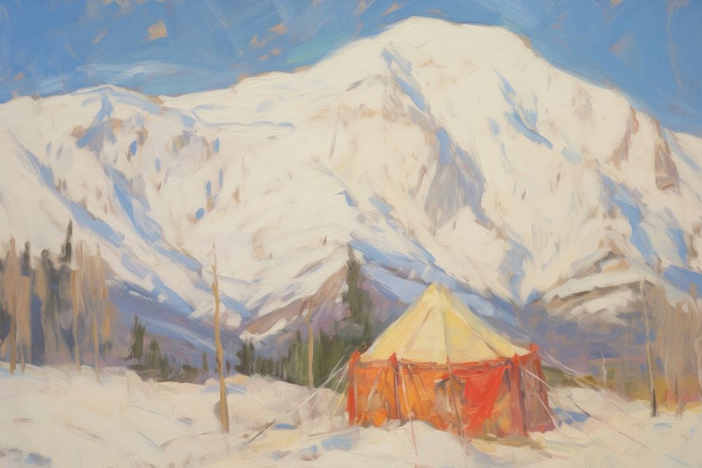 Painting tent mountain outdoors. AI generated Image by rawpixel.