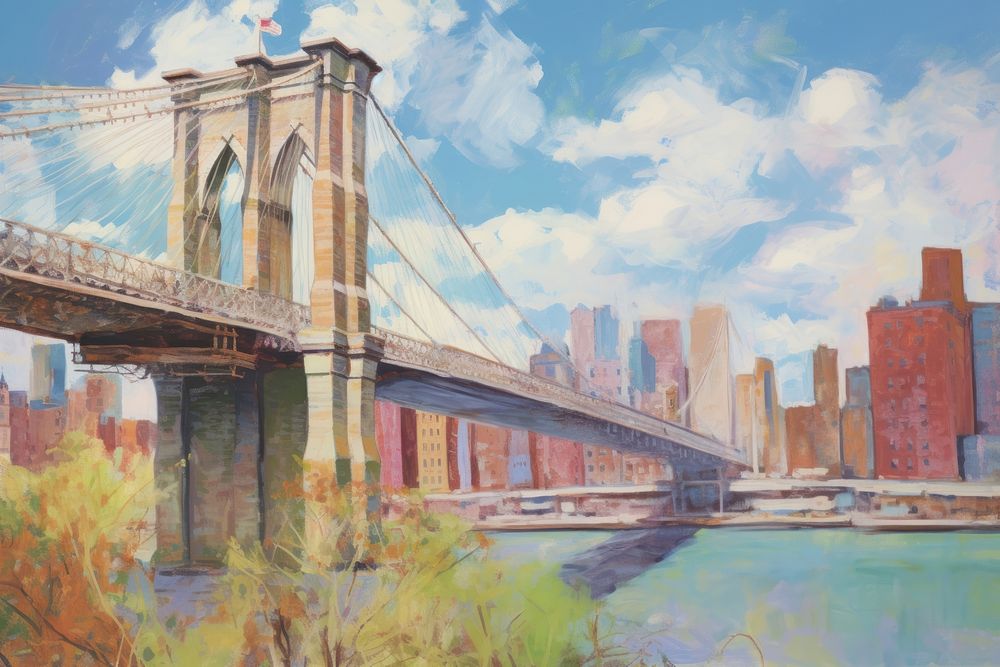 Painting bridge city art. AI generated Image by rawpixel.
