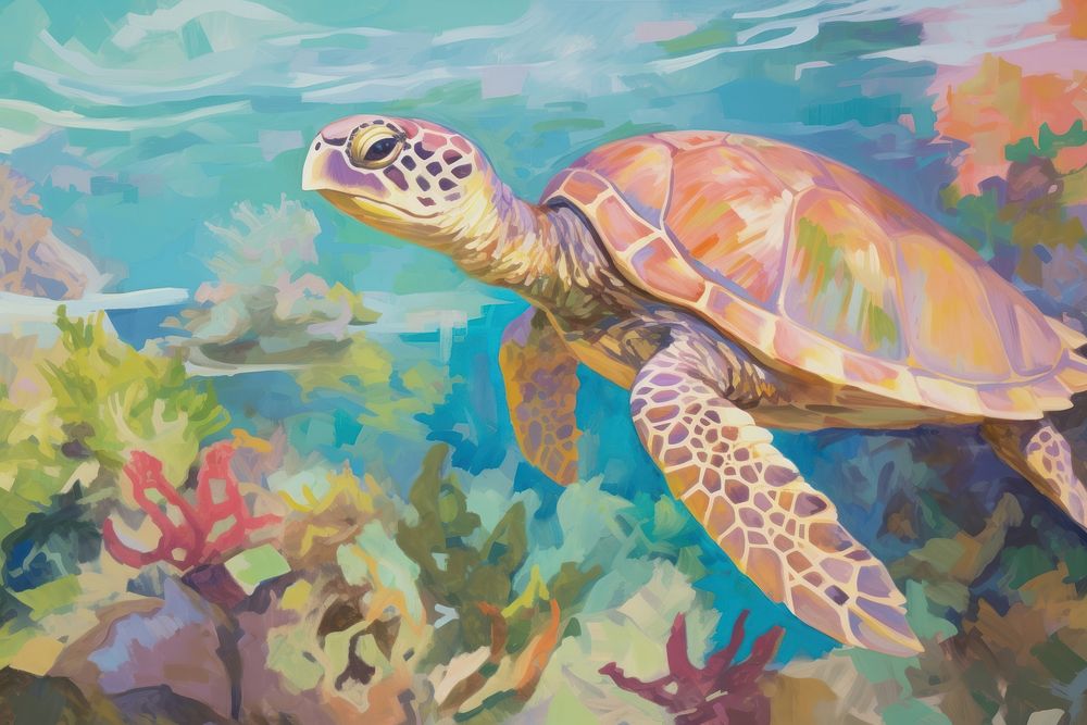 Swimming painting reptile animal. AI generated Image by rawpixel.