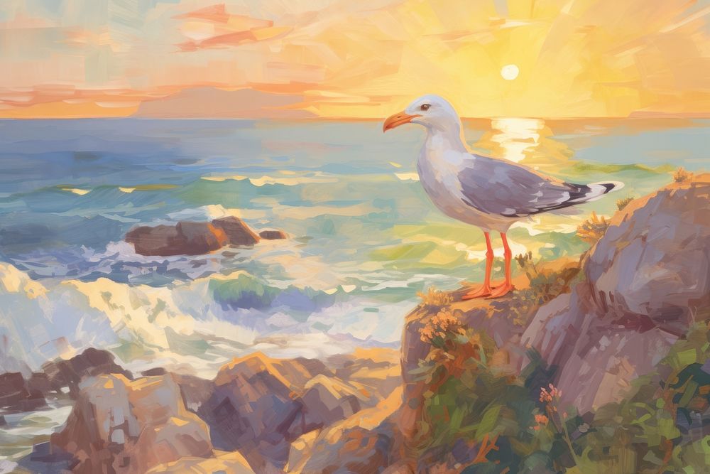 Seagull outdoors painting nature. AI generated Image by rawpixel.