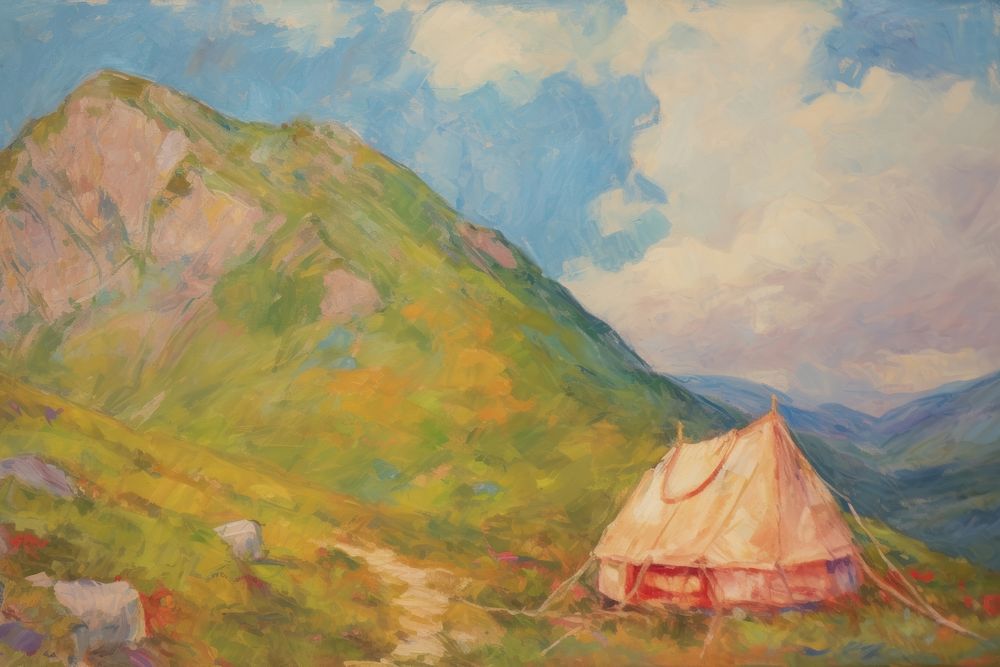 Painting tent mountain outdoors. AI generated Image by rawpixel.