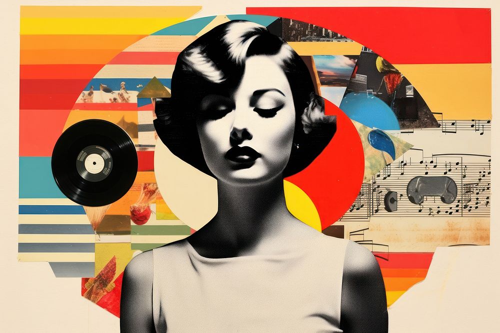 Collage Retro dreamy music collage art painting.