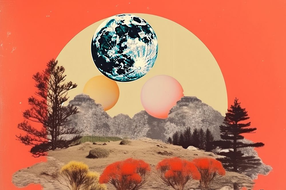 Collage Retro dreamy nature art astronomy outdoors.