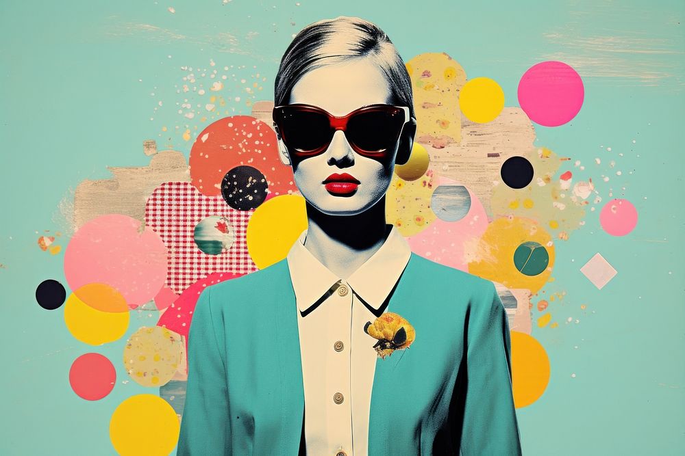 Collage Retro dreamy business art sunglasses portrait.