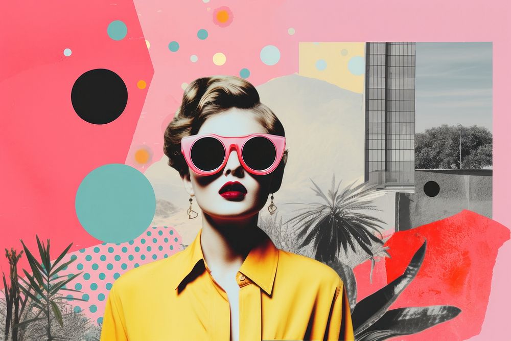 Collage Retro dreamy background art sunglasses painting.