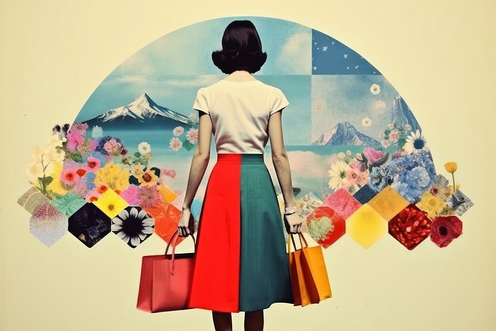 Collage Retro dreamy bag art handbag dress.