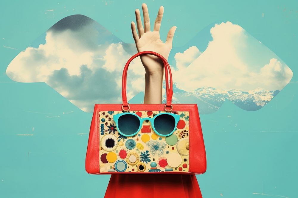 Collage Retro dreamy bag sunglasses handbag purse.